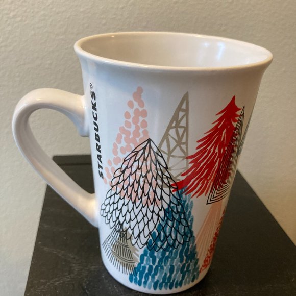 Starbucks 2017 Christmas tree coffee tea mugs 11 oz set of two. Excellent! - Picture 4 of 7